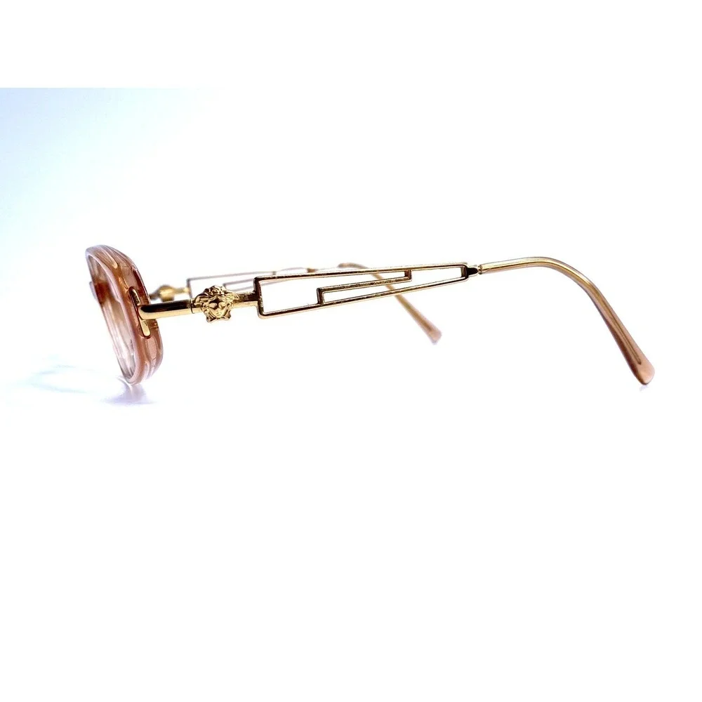 Versace Beige Gold Clear Oval Glasses Medusa Temple Italy MOD V50 G51 51 17 130